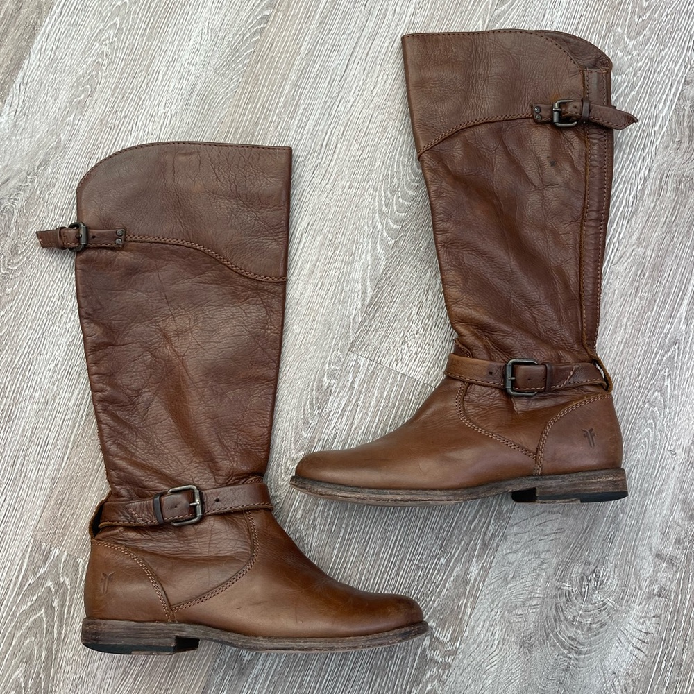 Women’s Brown Leather Riding Boots - Classic Buckle Detail